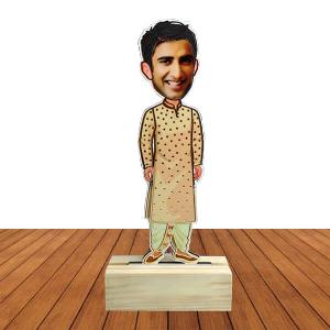 Desi Boy Customized Wooden Caricature Bobble Head