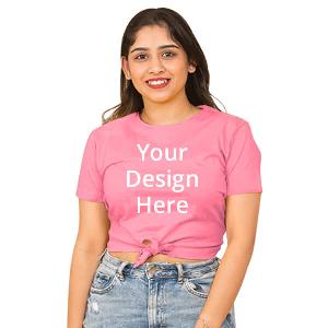 Pink Customized Half Sleeve Cotton Women's Knot Crop Top T-Shirt