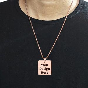 Rose Gold Customized Engraved Metal Square Pendant Chain with Gift Box