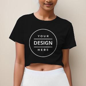 Black Customized Half Sleeve Cotton Women's Crop Top T-Shirt
