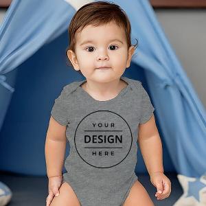 Grey Customized Photo Printed Infant Romper for Boys &amp; Girls
