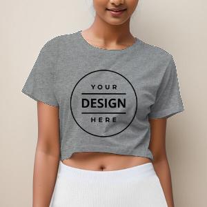 Grey Customized Half Sleeve Cotton Women's Crop Top T-Shirt