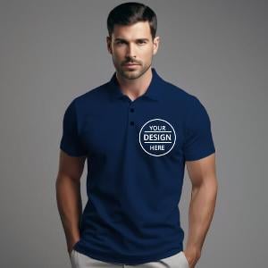 Navy Blue Customized Half Sleeve Men's Cotton Polo Shirt