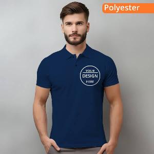 Navy Blue Polyester Dri Fit Customized Half Sleeve Men's Collar Polo T-Shirt