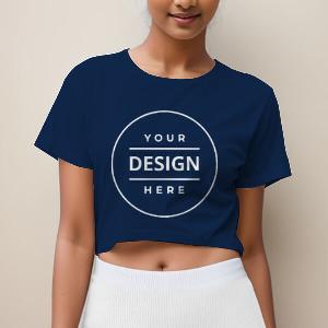 Navy Blue Customized Half Sleeve Cotton Women's Crop Top T-Shirt