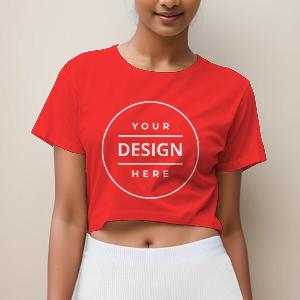 Red Customized Half Sleeve Cotton Women's Crop Top T-Shirt