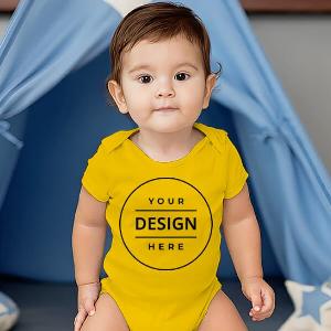 Yellow Customized Photo Printed Infant Romper for Boys &amp; Girls