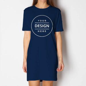 Navy Blue Customized Printed Women's Long Top Knee Length Quarter Sleeves Dress