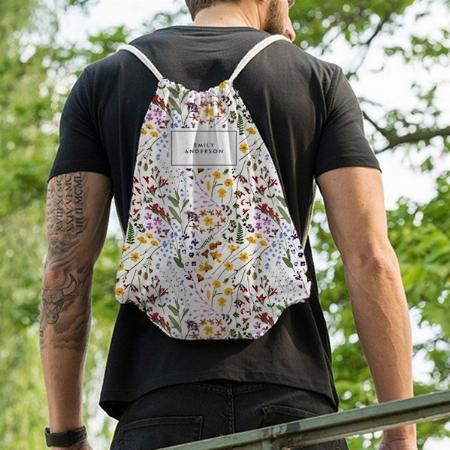 Modern Girly Floral Colorful Customized Full Print Canvas Drawstring Bag for Men & Women