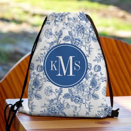 Blue Flower Pattern Customized Full Print Canvas Drawstring Bag for Men & Women