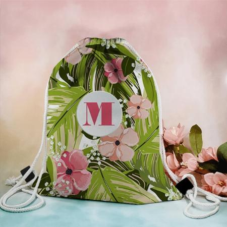 Stylish Tropical Flowers Customized Full Print Canvas Drawstring Bag for Men & Women