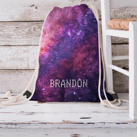 Galaxy Outer Space Planets Stars Customized Full Print Canvas Drawstring Bag for Men & Women