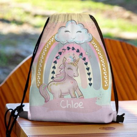 Rainbow Unicorn Design Customized Full Print Canvas Drawstring Bag for Men & Women