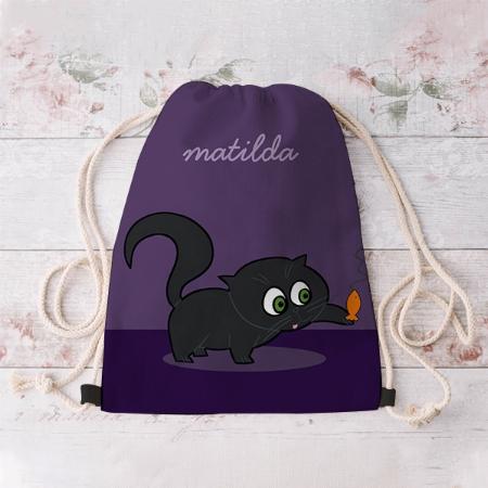 Cute Cartoon Kitty Cat Purple Customized Full Print Canvas Drawstring Bag for Men & Women