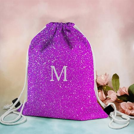 Sparkling Pink Glitter Initial Monogram Customized Full Print Canvas Drawstring Bag for Men & Women