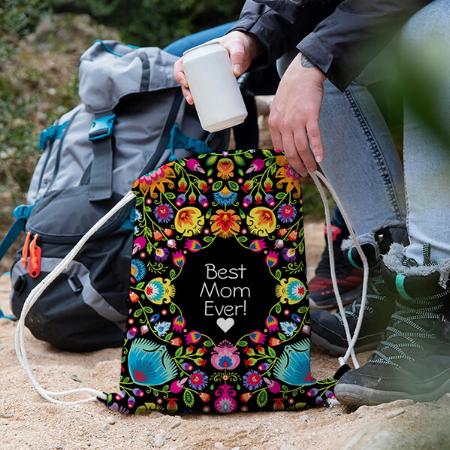 Floral Design Customized Full Print Canvas Drawstring Bag for Men & Women