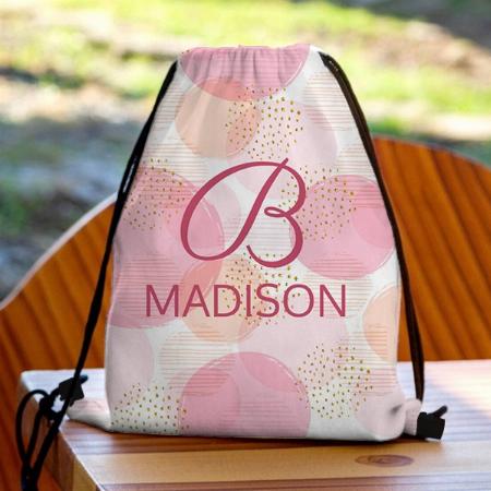 Monogram Modern Pink Girly Glitter Customized Full Print Canvas Drawstring Bag for Men & Women