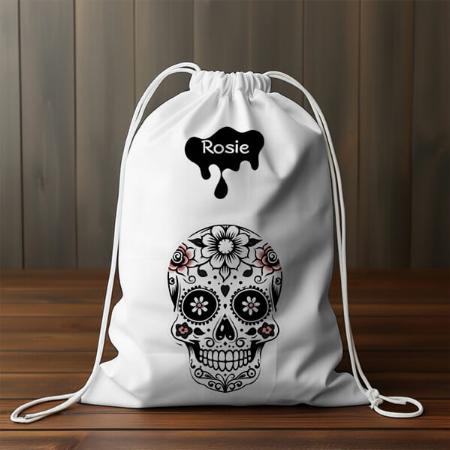 Cool Gothic Halloween Sugar Skull Customized Full Print Canvas Drawstring Bag for Men & Women