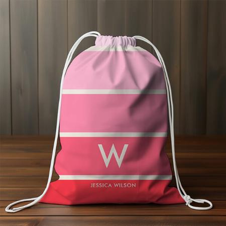 Soft Pink Gradient Striped Monogram Customized Full Print Canvas Drawstring Bag for Men & Women
