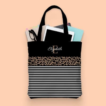Elegant Monogram Black Leopard Animal Print Customized Full Print Tote Bag for Women & Men