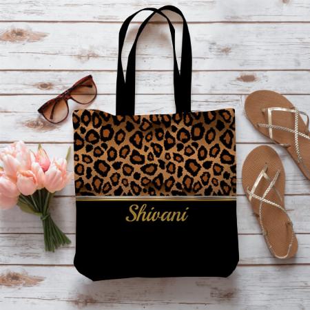 Brown Leopard Animal Printed Customized Full Print Tote Bag for Women & Men