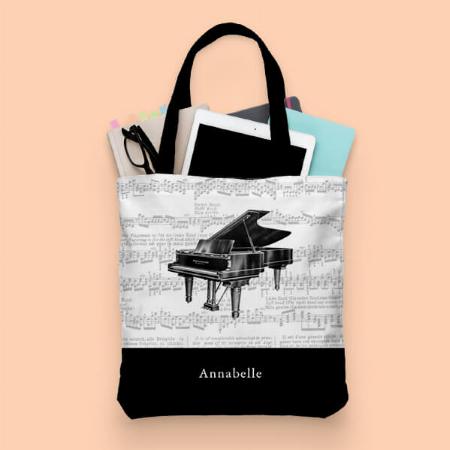 Vintage Piano Music Scores Black & White Customized Full Print Tote Bag for Women & Men