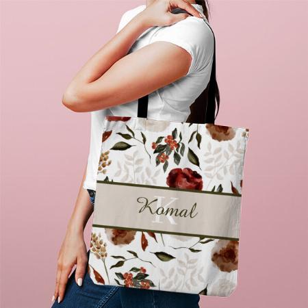 Floral Design with Name Customized Full Print Tote Bag for Women & Men