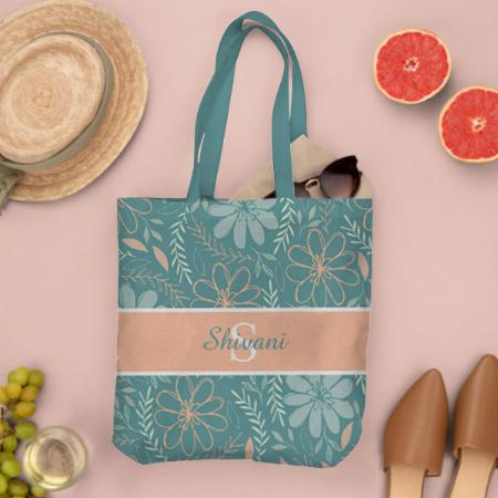 Floral Design with Name Customized Full Print Tote Bag for Women & Men