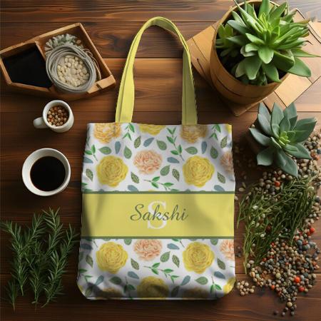 Rose Floral Design with Name Customized Full Print Tote Bag for Women & Men