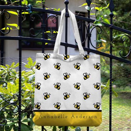 Cute Bee Pattern Customized Full Print Tote Bag for Women & Men