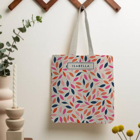 Cute Colorful Modern Leaves Pink Blue Customized Full Print Tote Bag for Women & Men