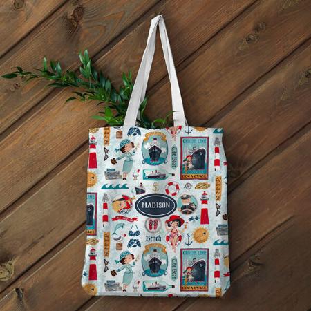 Cute Nautical Ocean Girly Drawing Customized Full Print Tote Bag for Women & Men
