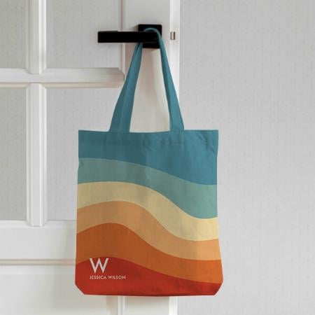 Wavy Retro Striped Monogram Customized Full Print Tote Bag for Women & Men