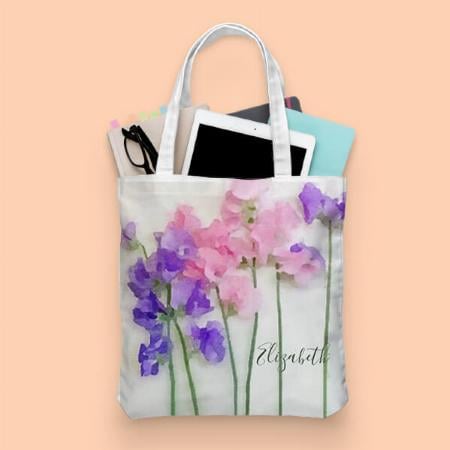 Sweet Pea Watercolor Customized Full Print Tote Bag for Women & Men