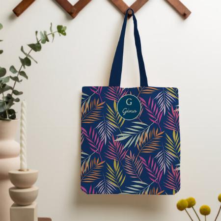 Pink and Orange Tropical Leaves Monogram Customized Full Print Tote Bag for Women & Men