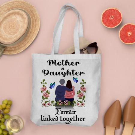 Mother and Daughter Forever Linked Together Customized Full Print Canvas Tote Bag for Women & Men