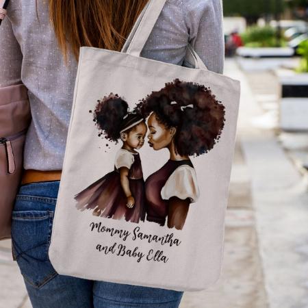 Pink Mom and Daughter Customized Full Print Canvas Tote Bag for Women & Men