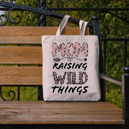 Mom Raising Wild Things Quote Funny Leopard Print Customized Full Print Canvas Tote Bag for Women & Men