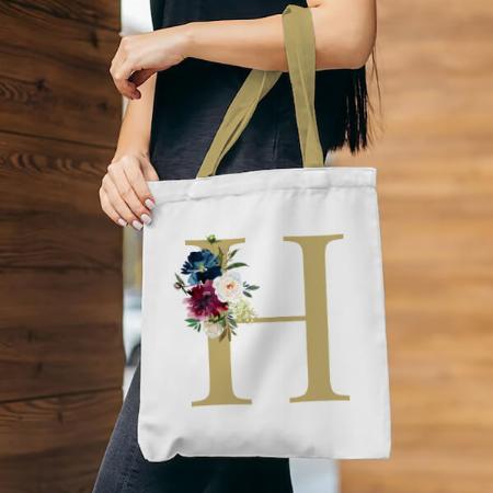 Watercolor Floral Monogram Initial Customized Full Print Tote Bag for Women & Men