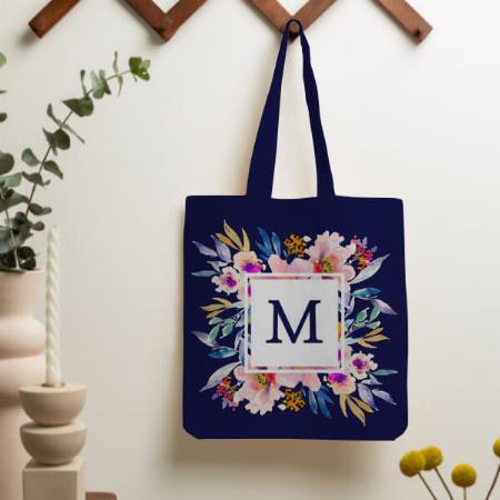 Floral Monogram Modern Elegant Watercolor Customized Full Print Tote Bag for Women & Men