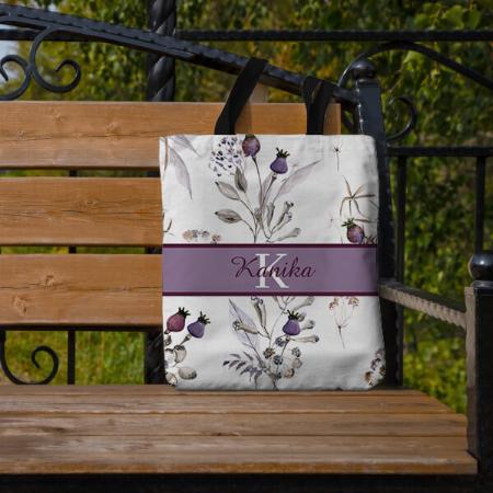 Purple Watercolor Floral Customized Full Print Tote Bag for Women & Men