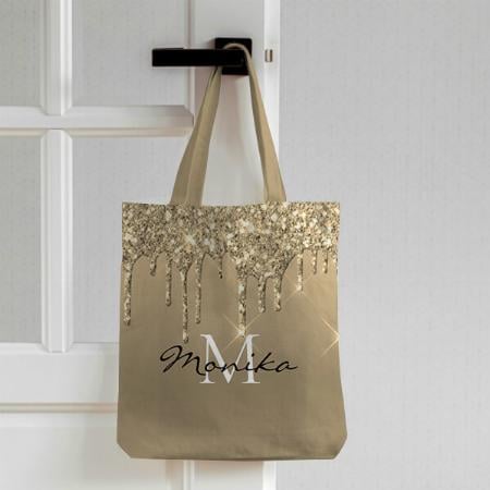Gold Drip Glitter Metallic Customized Full Print Tote Bag for Women & Men