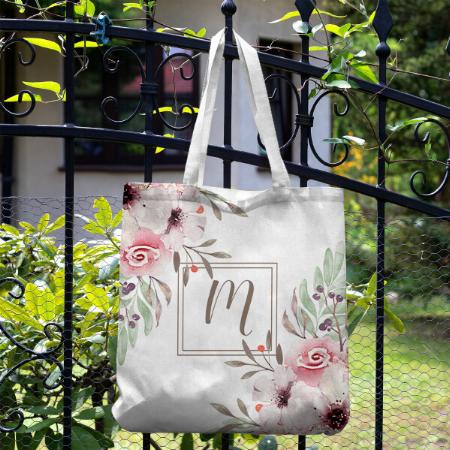 Modern Pink Watercolor Floral Customized Full Print Tote Bag for Women & Men