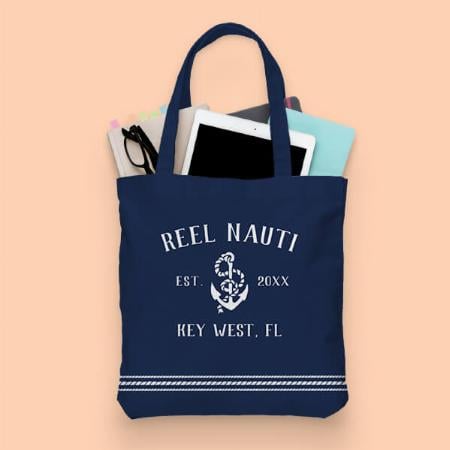 Nautical Navy & White Rustic Anchor Boat Customized Full Print Tote Bag for Women & Men