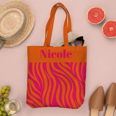 Bold Hot Pink and Orange Abstract with Name Customized Full Print Tote Bag for Women & Men