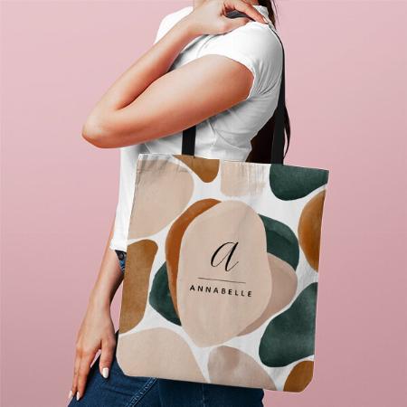 Monogram Modern Rust Green Abstract Stylish Customized Full Print Tote Bag for Women & Men