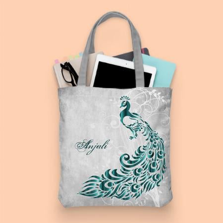 Teal Peacock  Customized Full Print Tote Bag for Women & Men