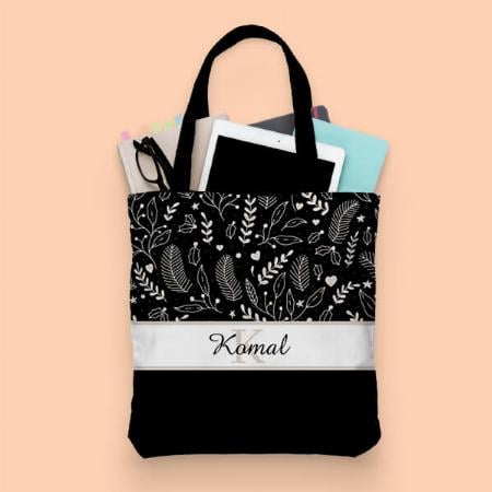 Black Leaves Pattern Design Customized Full Print Tote Bag for Women & Men