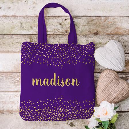 Purple Gold Glam Glitter Confetti Customized Full Print Tote Bag for Women & Men