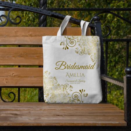 Gold Frills on White Elegant Customized Full Print Tote Bag for Women & Men